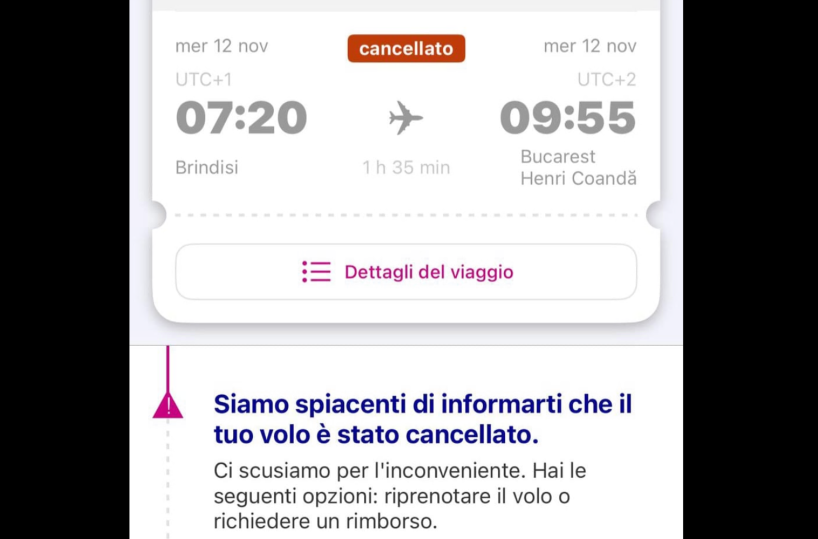 Cancellato il volo da Brindisi a Bucarest: Wizz Air lascia per terra i salentini
