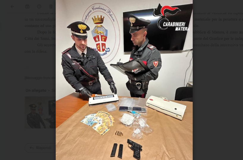 Ai domiciliari, nascondeva droga e una pistola clandestina: arrestato un 47enne a Scanzano Jonico 