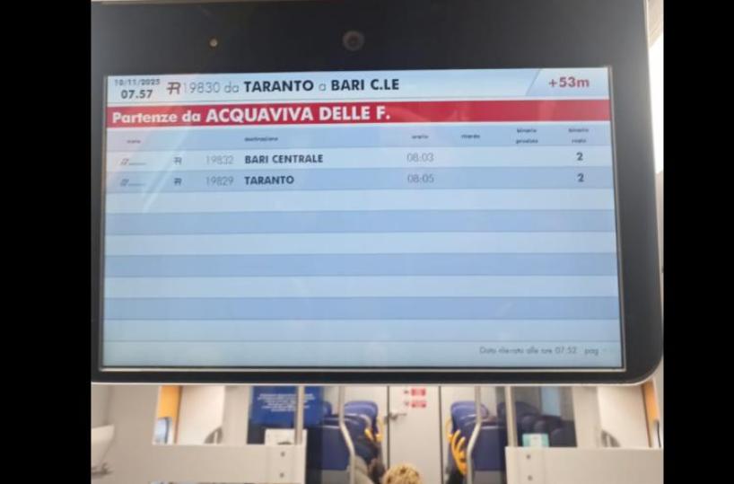 Treni, mattinata di passione sulla Taranto-Bari: quasi un'ora di ritardo. È la terza volta in una settimana