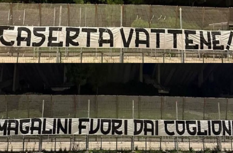 Bari, striscioni di protesta al San Nicola contro Caserta e Magalini