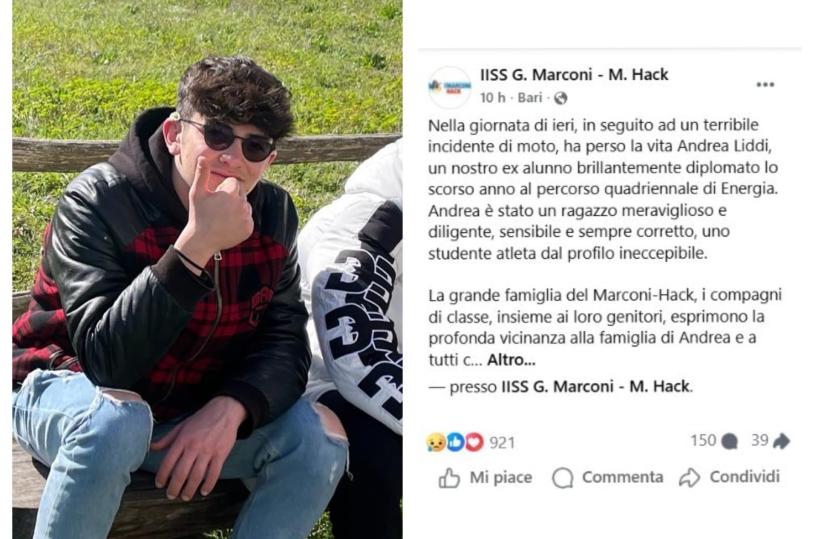 Andrea Liddi, studente modello e nuotatore agonista