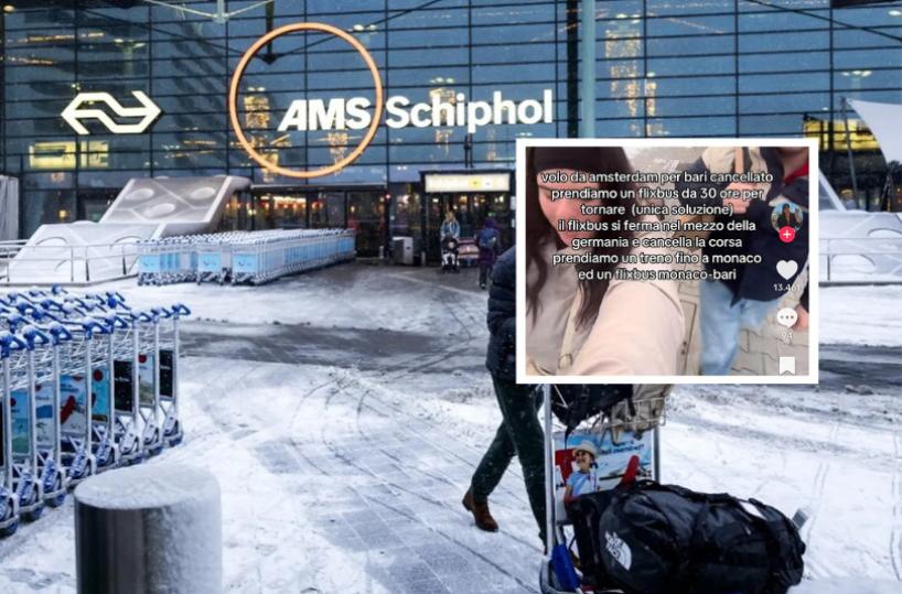 Il Nord Europa nella morsa della neve tra treni e voli cancellati. Il racconto di Martina: &laquo;Per Bari un viaggio di oltre 30 ore&raquo;