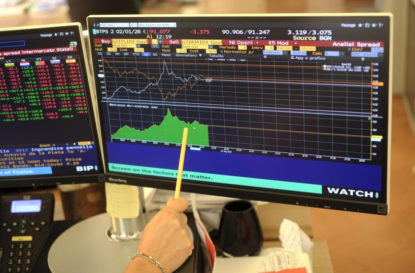 Lo spread tra Btp e Bund tedeschi apre in calo a 74,6 punti