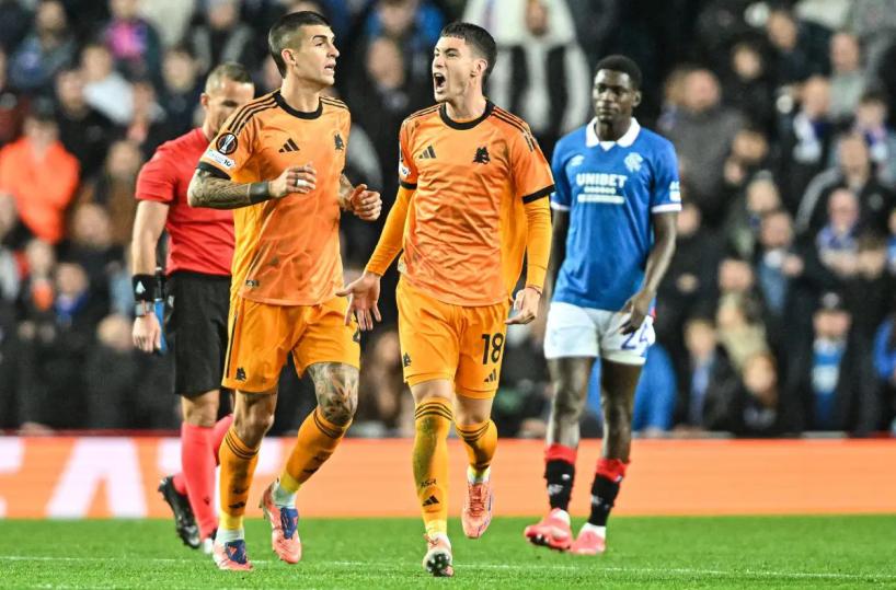 La Roma vince a Glasgow 2-0, reti di Soulè e Pellegrini
