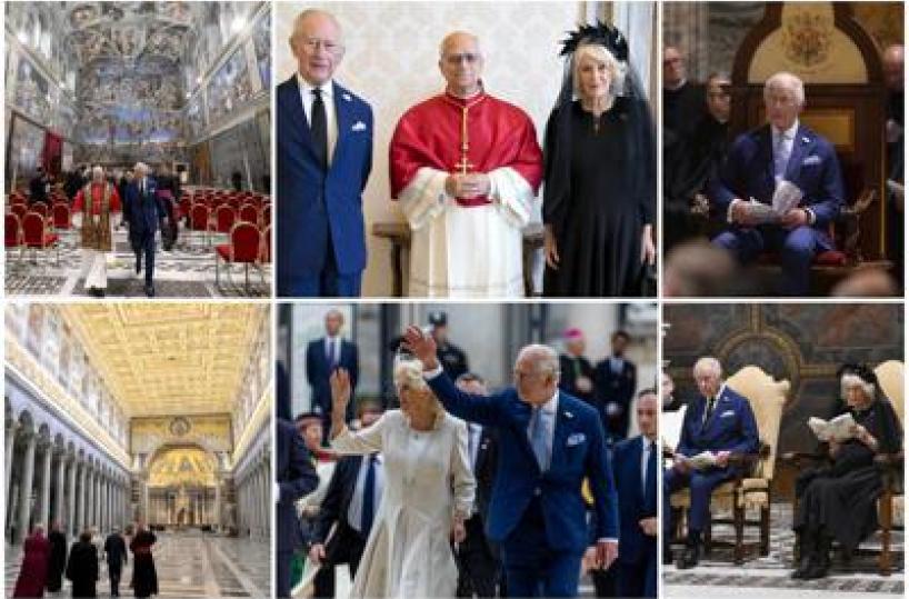 Carlo e Camilla pregano con il Papa in Cappella Sistina, poi l'onorificenza al re nella basilica di San Paolo