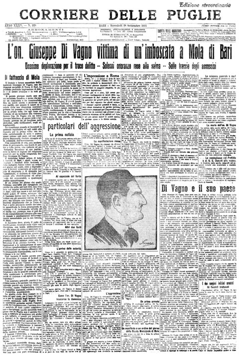 La prima pagina storica: 1921, i fascisti uccidono Di Vagno