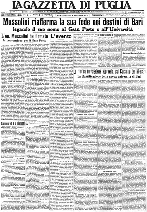 Mussolini dà il via all'Università di Bari