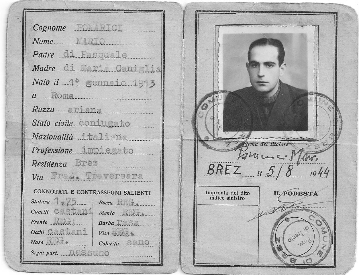 La falsa carta d'identità esibita ai tedeschi